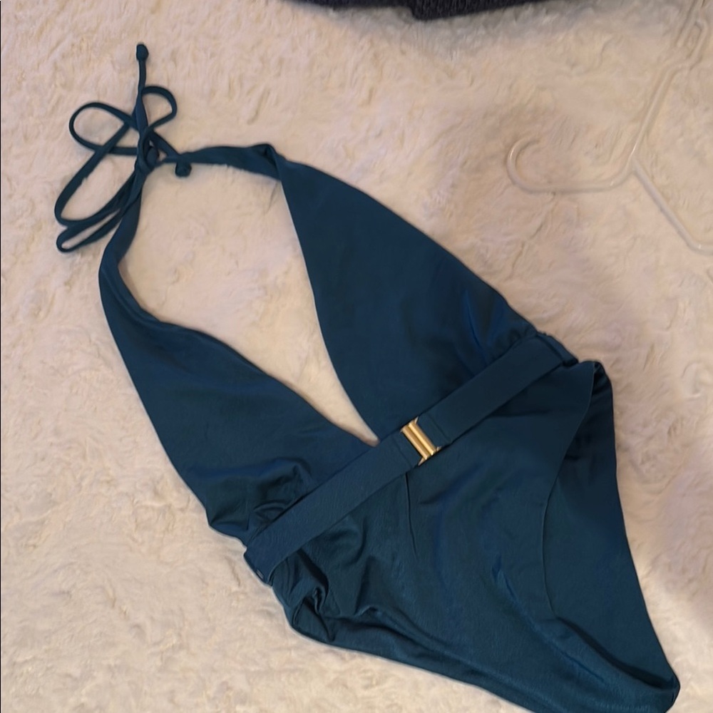 Chic Teal Women's One Piece Plung Neck Swimsuit
